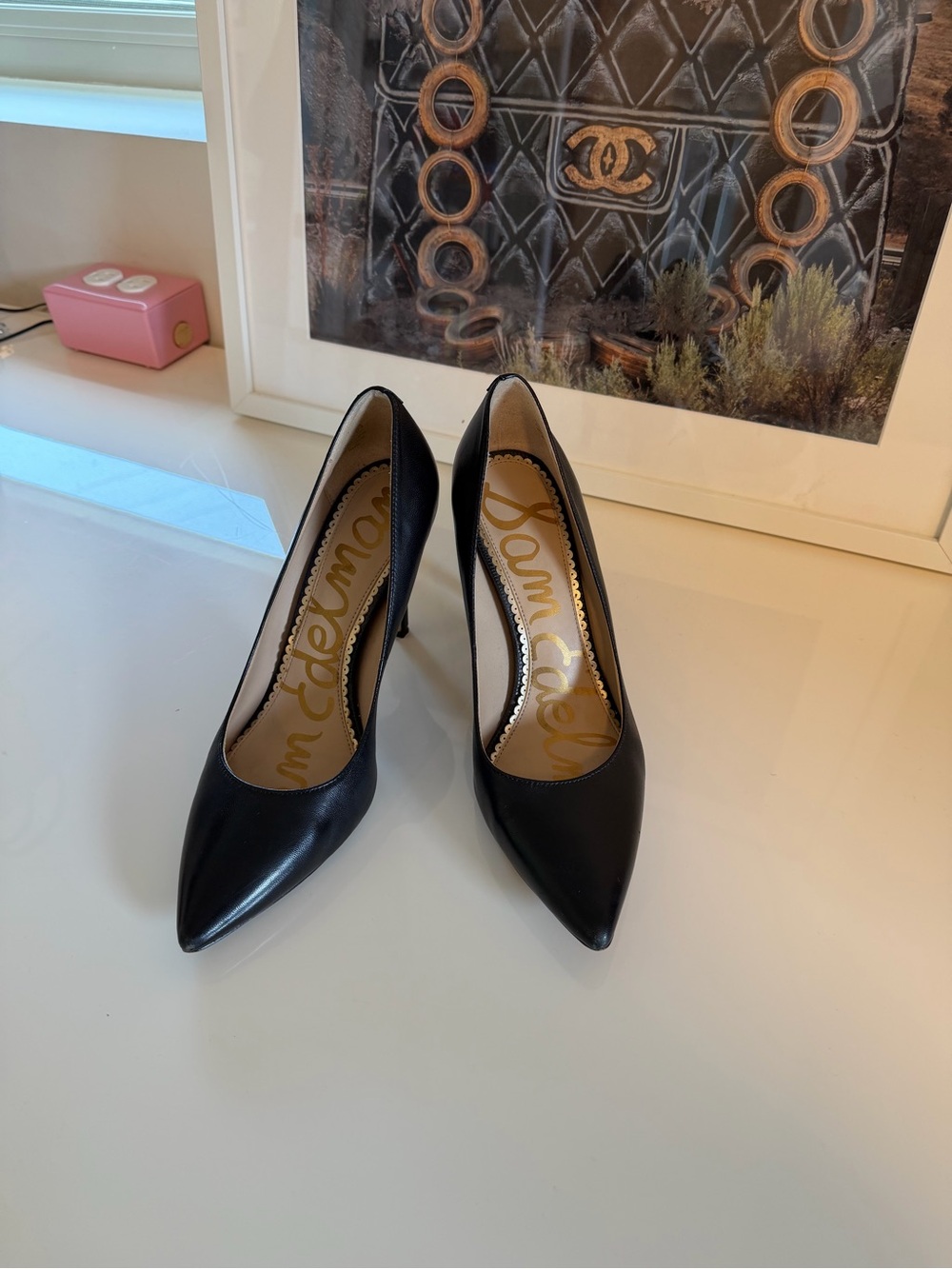 Sam Edelman Black Pointed-Toe Leather Pumps